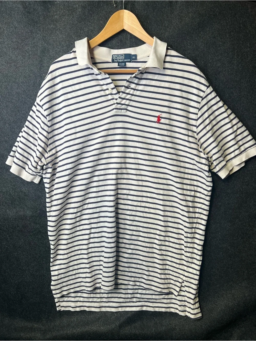 Polo Ralph Lauren Polo Shirt Men’s Size XL White Navy Blue Stripe Pony Logo